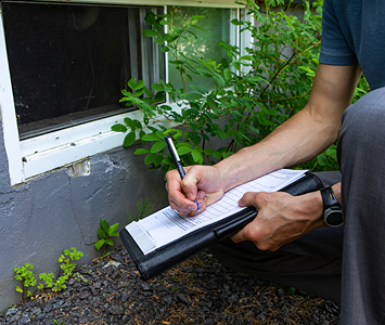 Locksmith security expert carrying out a home survey